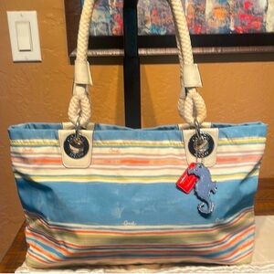 Coach Rare Nautical Beach East West Tote with Blue Seahorse Charm & Red Hangtag